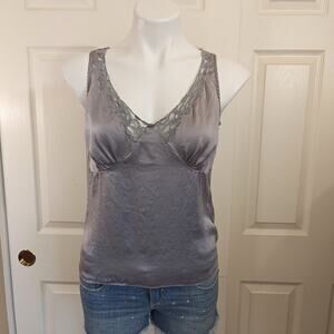 Attention 100% silk gray lace trimmed camisole sz M